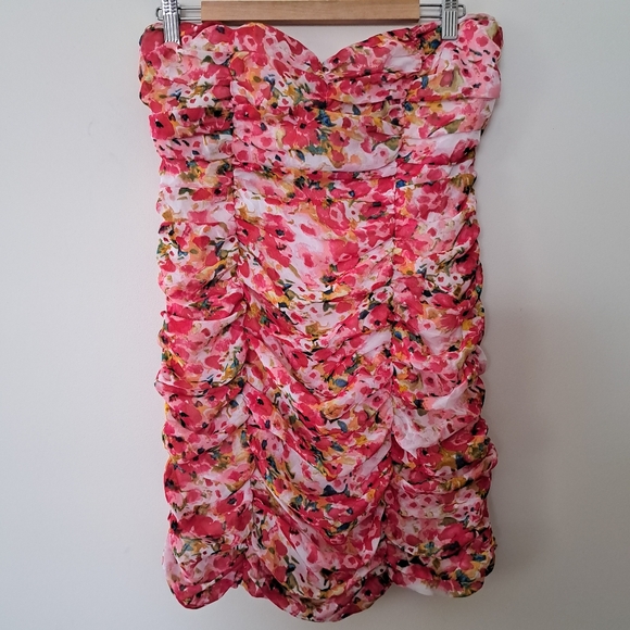 Forever 21 Floral Ruched Chiffon Mini Dress - Picture 1 of 8